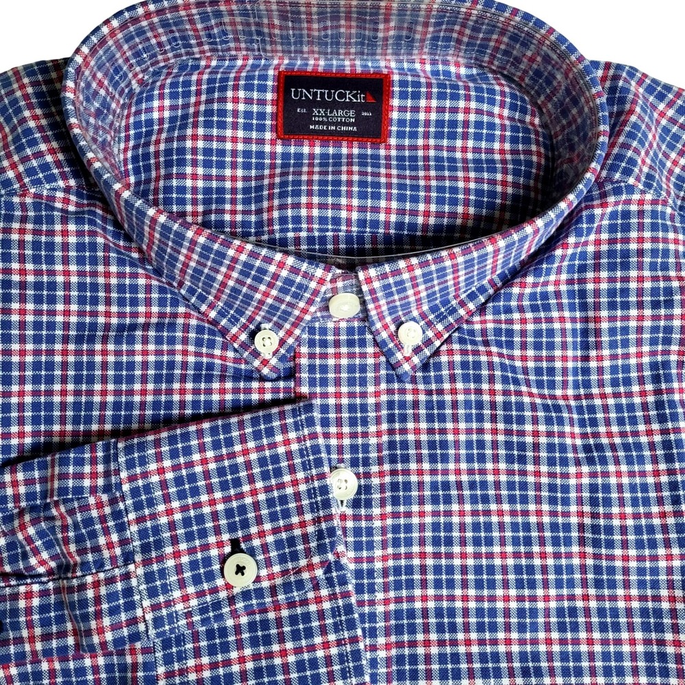 UNTUCKit St. Macaire XX-Large‎ Button Down Shirt Blue Red Plaid Long Sleeve NWT